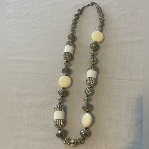 White, ivory, silver bead necklace